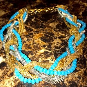 Blue • Gold-tone • Silver-tone Statement Necklace